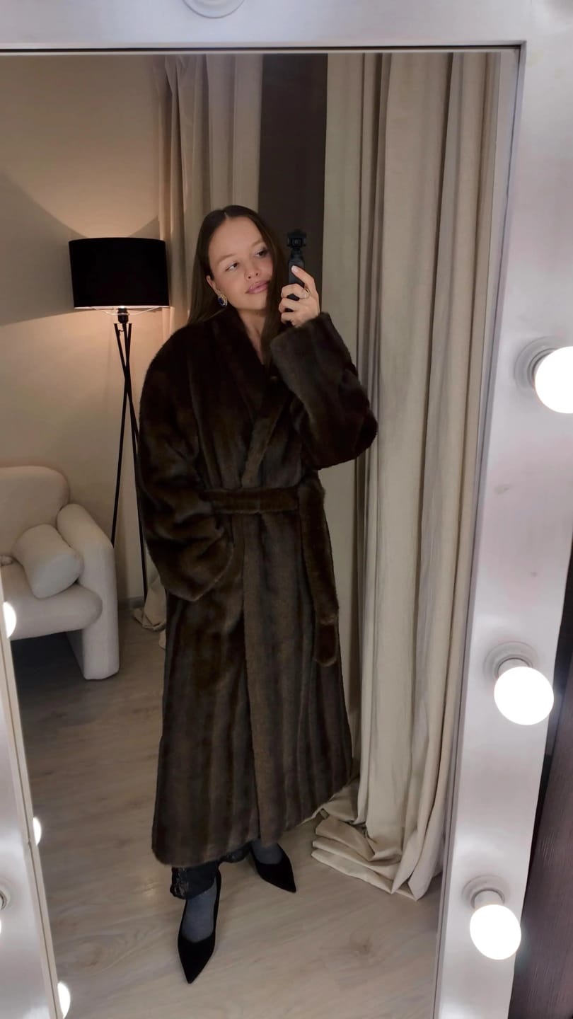 Customer photo review of Suzy Faux Fur Maxi Coat