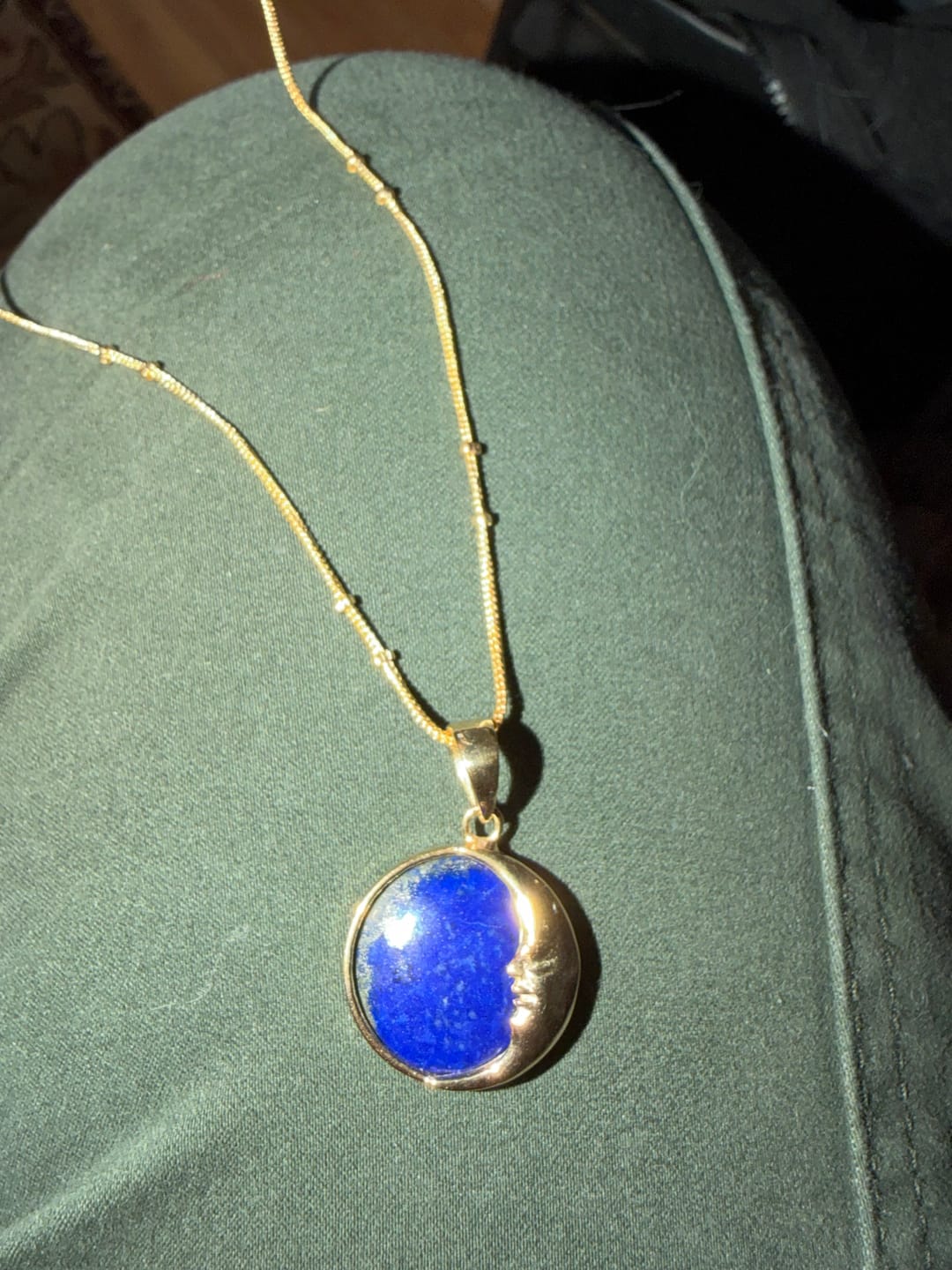 Customer photo review of Moon Phase Lapis Necklace Gold Plated