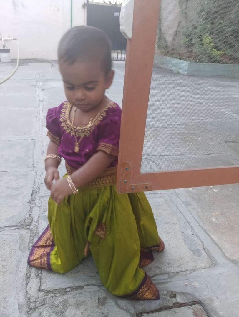 Customer photo review of Green and Wine Kids Langa Blouse – Traditional Zari Border Cotton Dress for Baby Girl