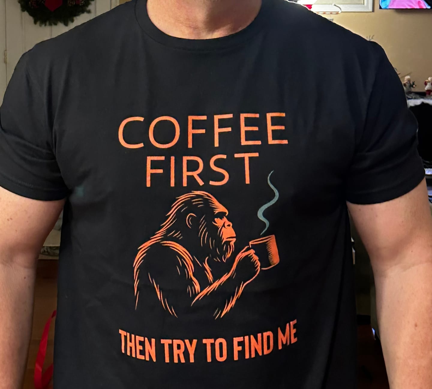 Customer photo review of Coffee First Bigfoot T-Shirt