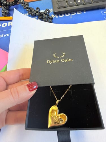 Customer photo review of Amore Pendant Necklace & Allure Hoop Earrings in Gold