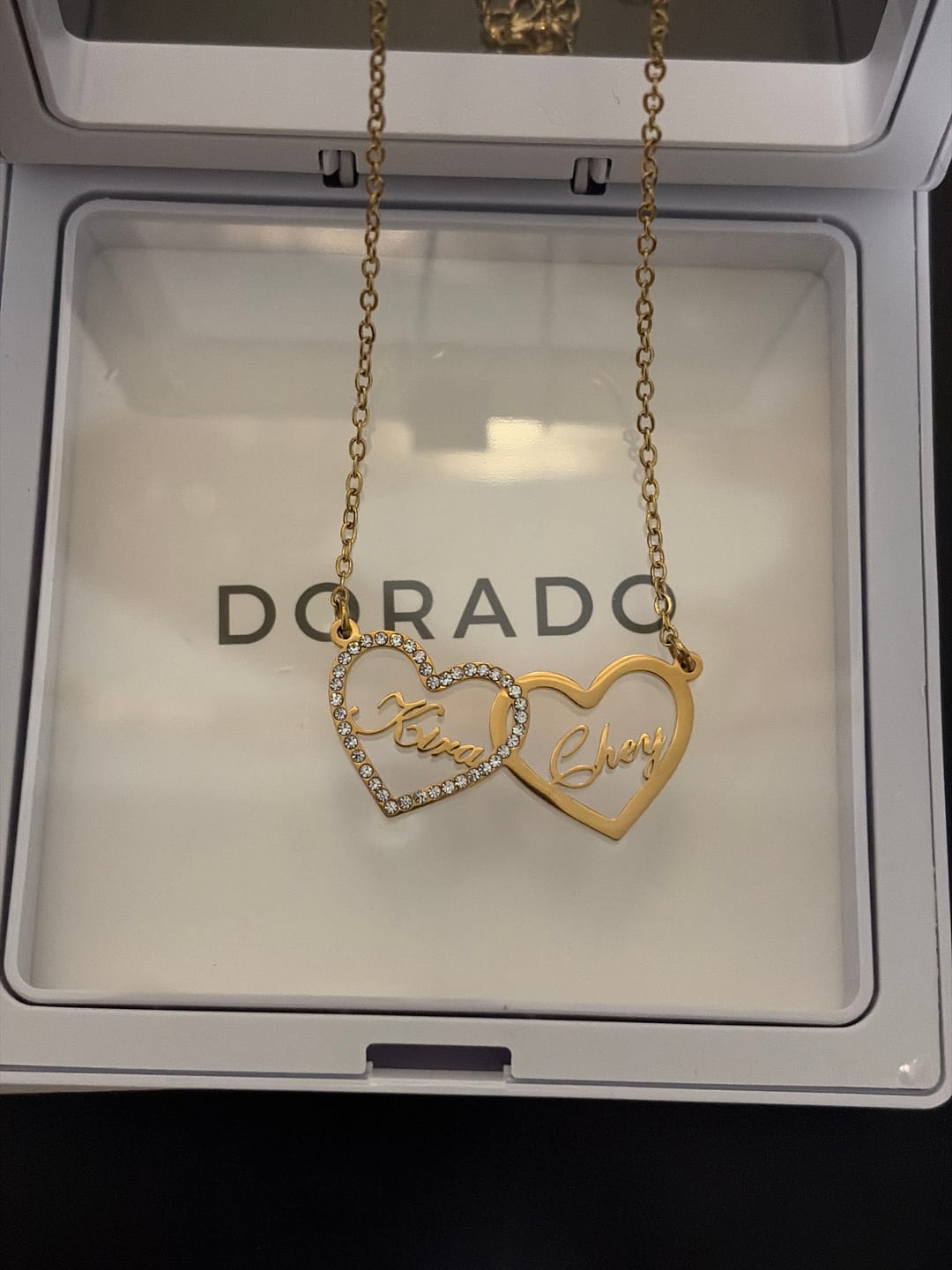 Customer photo review of Iced Heart Double Name Necklace