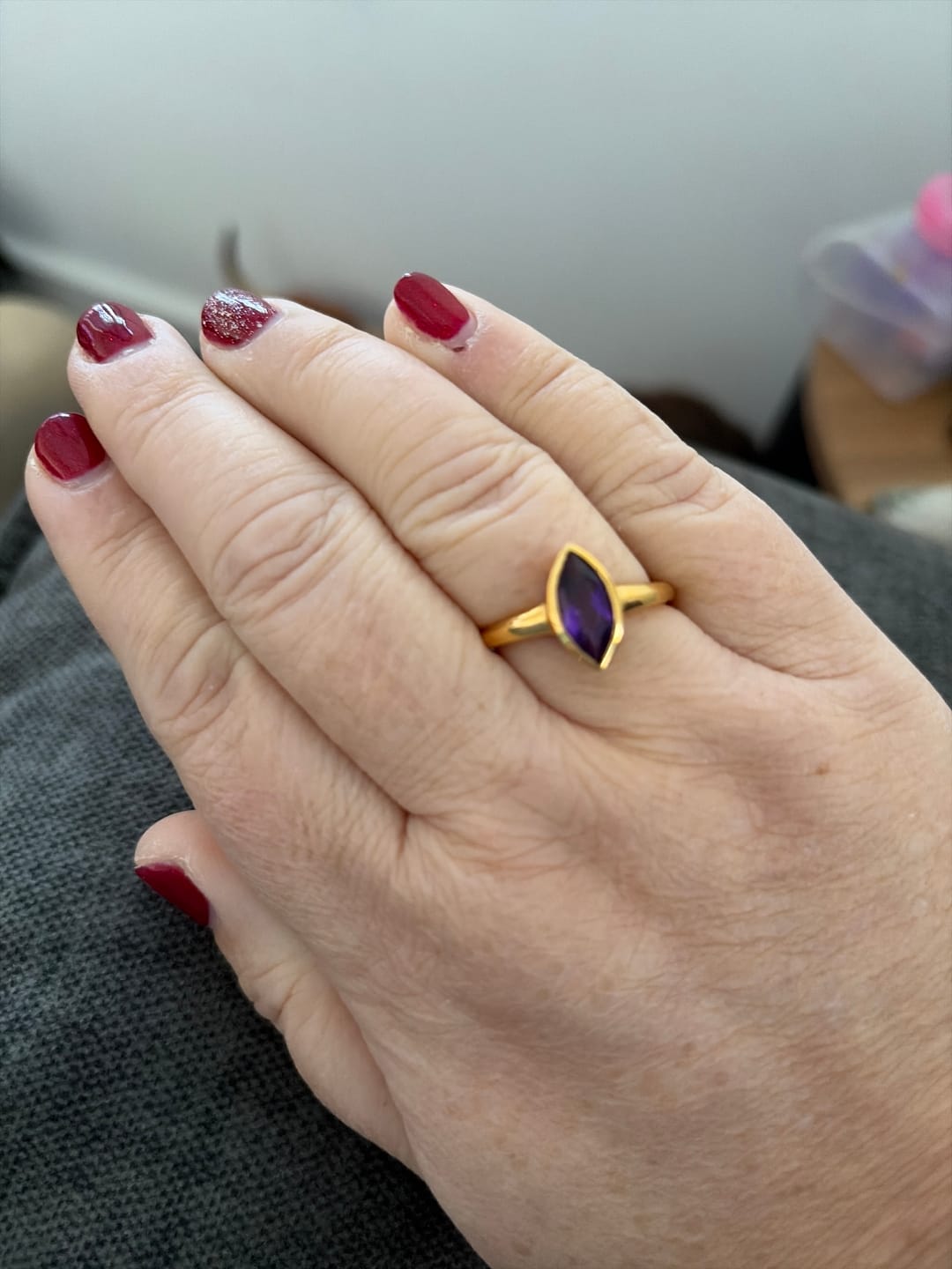 Customer photo review of Surf Moon Ring with Amethyst