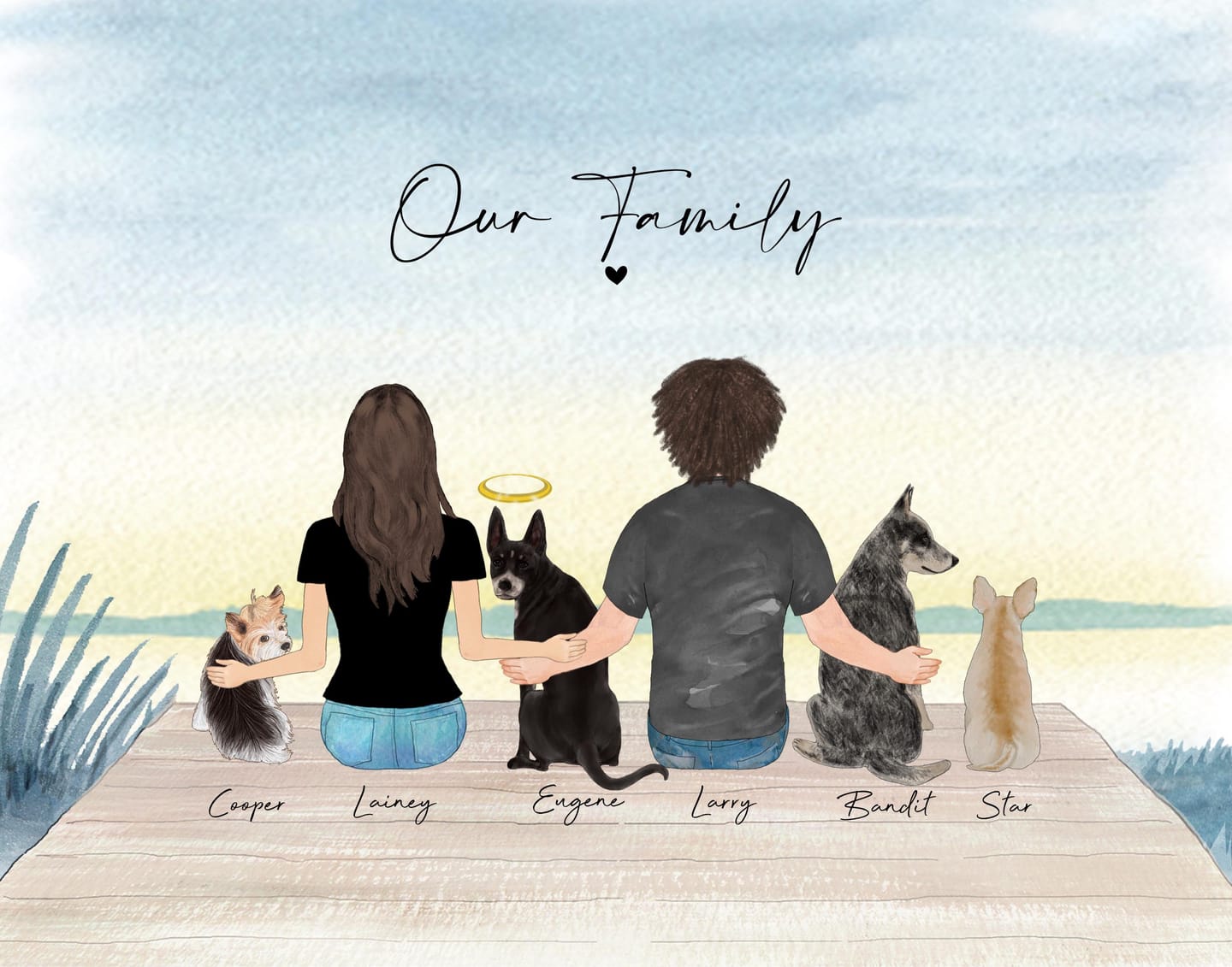 Customer photo review of Custom Couple Portrait – Personalized Pet Art with Lake Background & Keepsake Gift