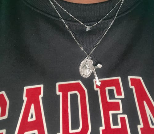 Customer photo review of Virgin Mary Cross Necklace