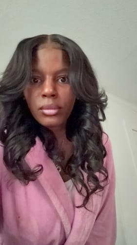 Customer photo review of CurlyMe Layered Cut Pre-Bleached Body Wave Pre-Cut HD Lace Wear Go Glueless Wigs