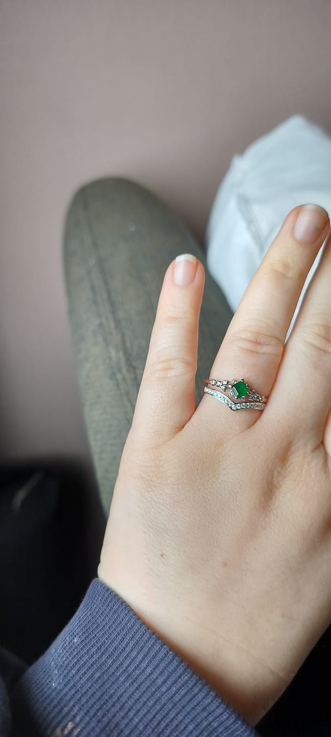 Customer photo review of White Gold Wishbone Moissanite Dazzle Ring