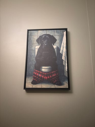 Customer photo review of Black Labrador Retriever On The Toilet On The Phone