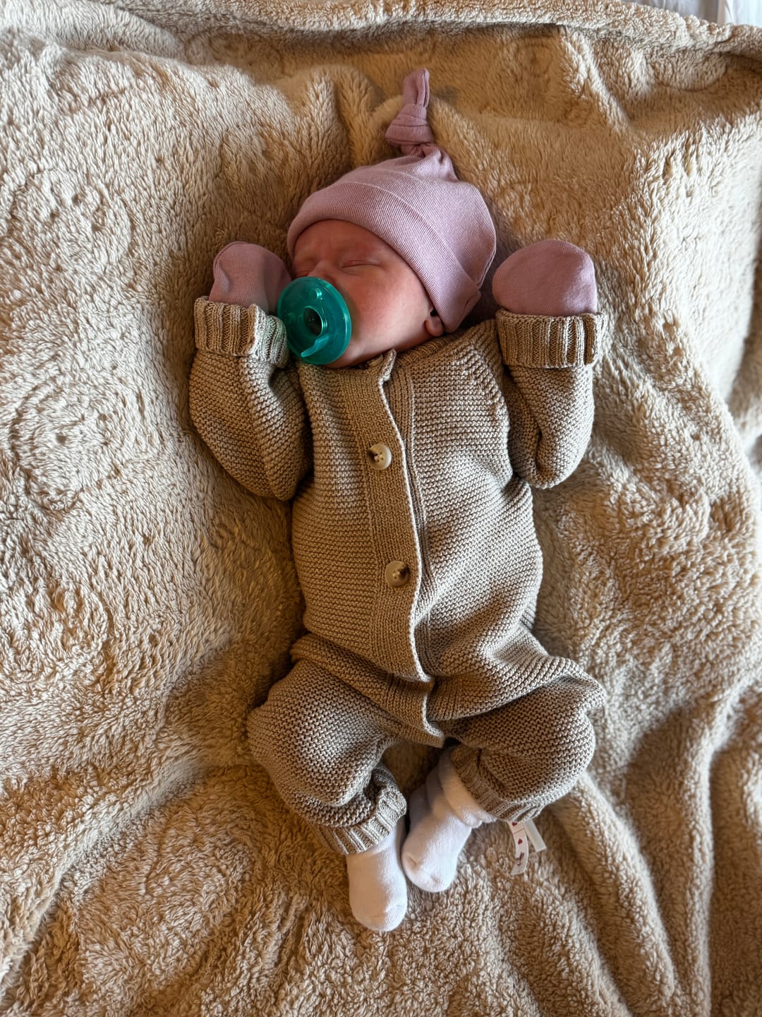 Customer photo review of Luna + Luca Classic Purl Knit Jumpsuit - Heather Beige