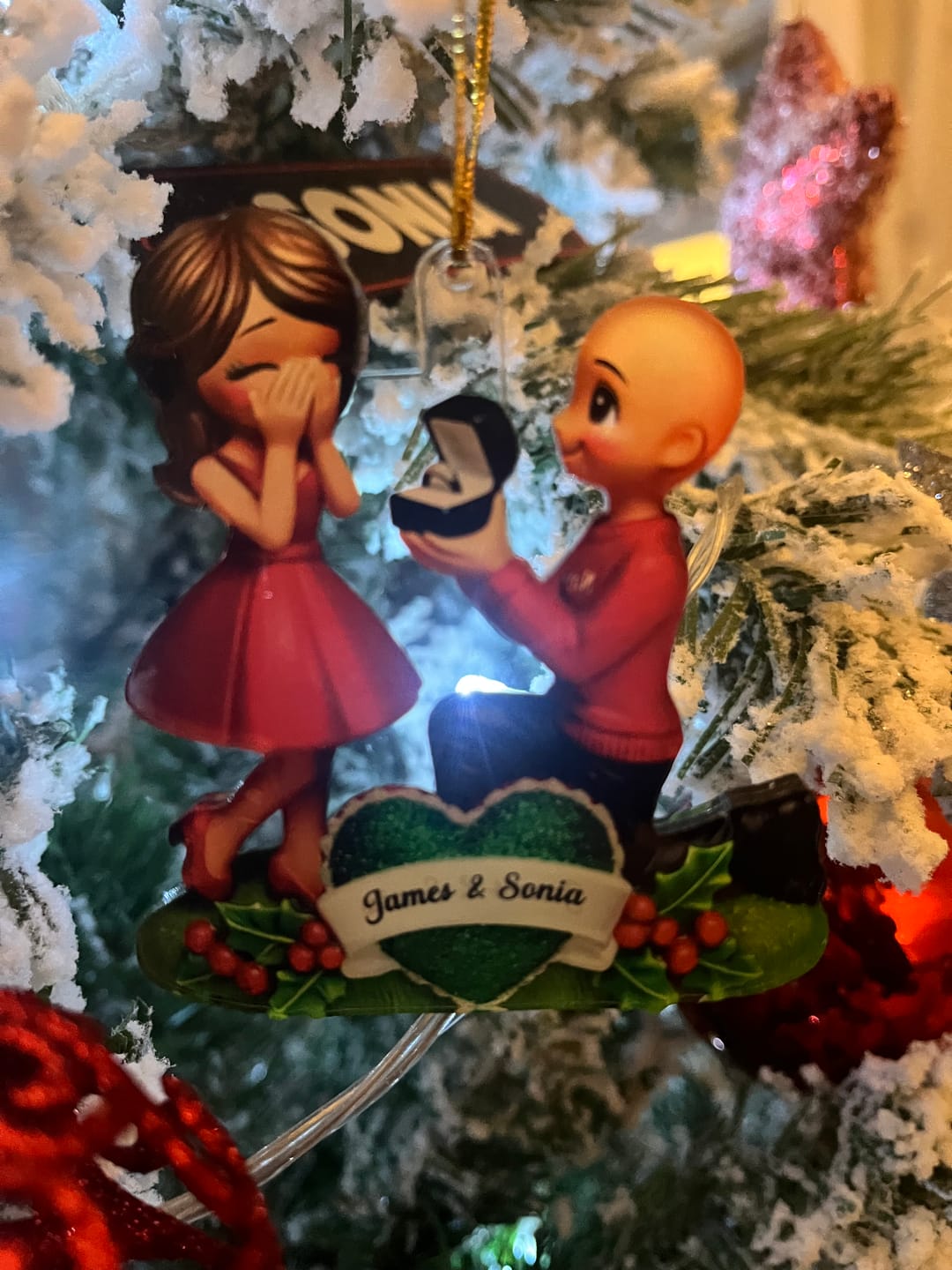 Customer photo review of Marriage Proposal "She Said Yes!" - Personalized Acrylic Ornament, Just Engaged Gifts for Couples