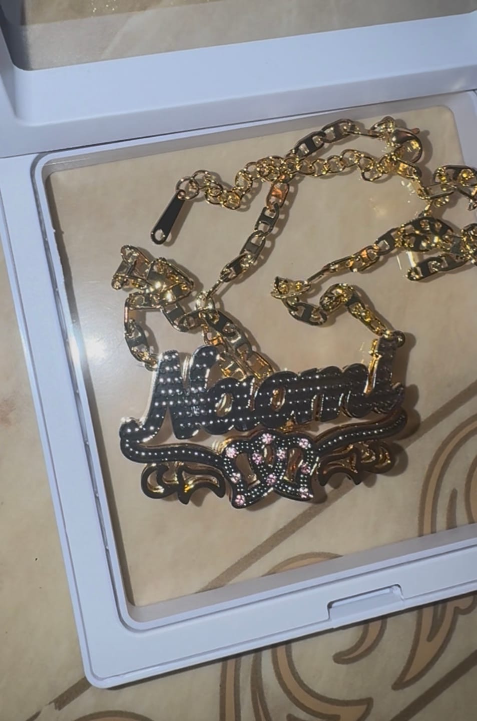 Customer photo review of Kids Double Plated Double Heart Name Necklace w/ Clip Chain