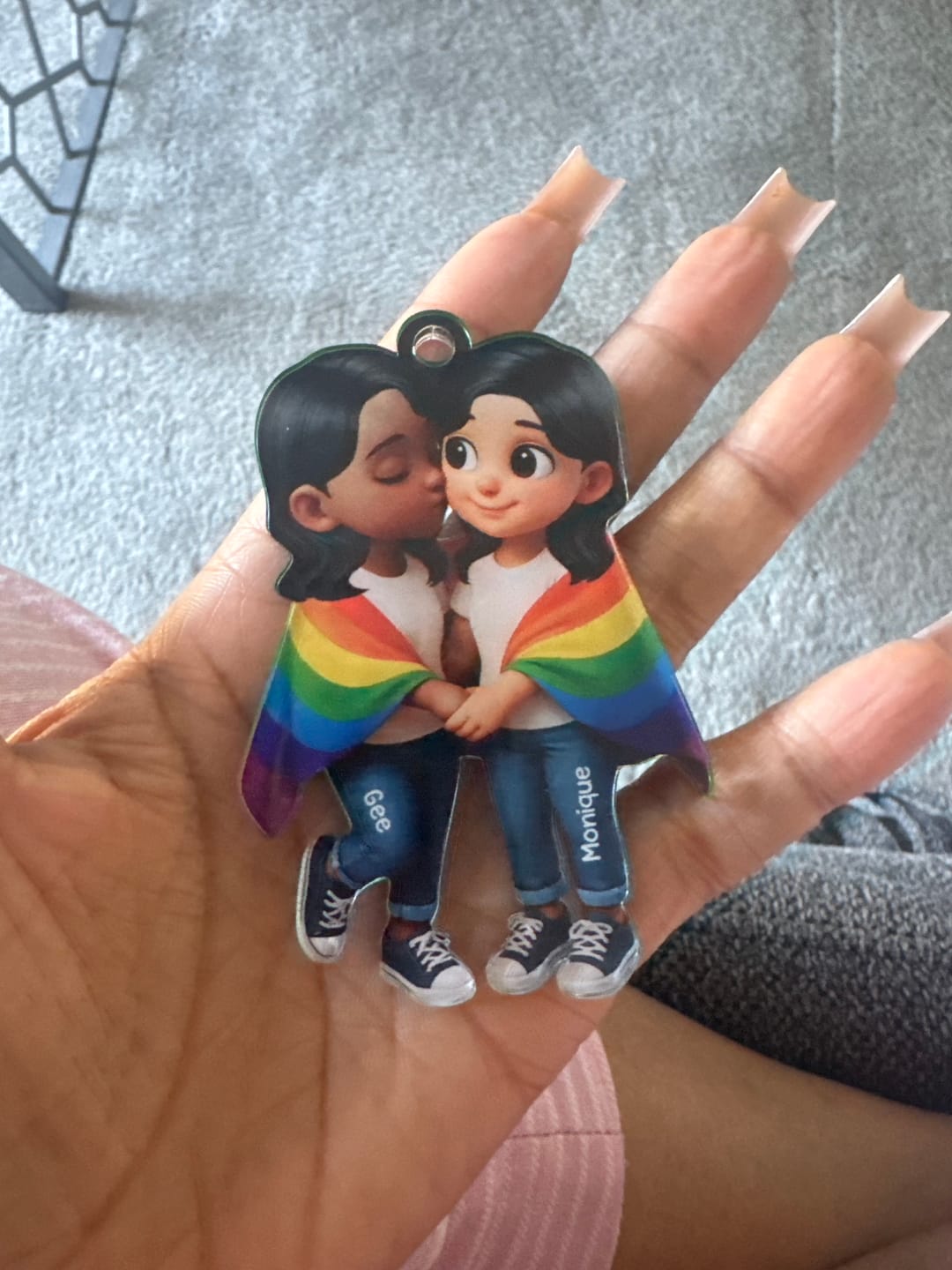 Customer photo review of Pride Month LGBT Couple Love Is Love Personalized Acrylic Christmas Ornament
