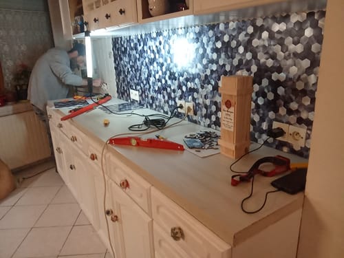 Customer photo review of Credence Adhésive - Mosaïque Bleu Brillant salle de bain
