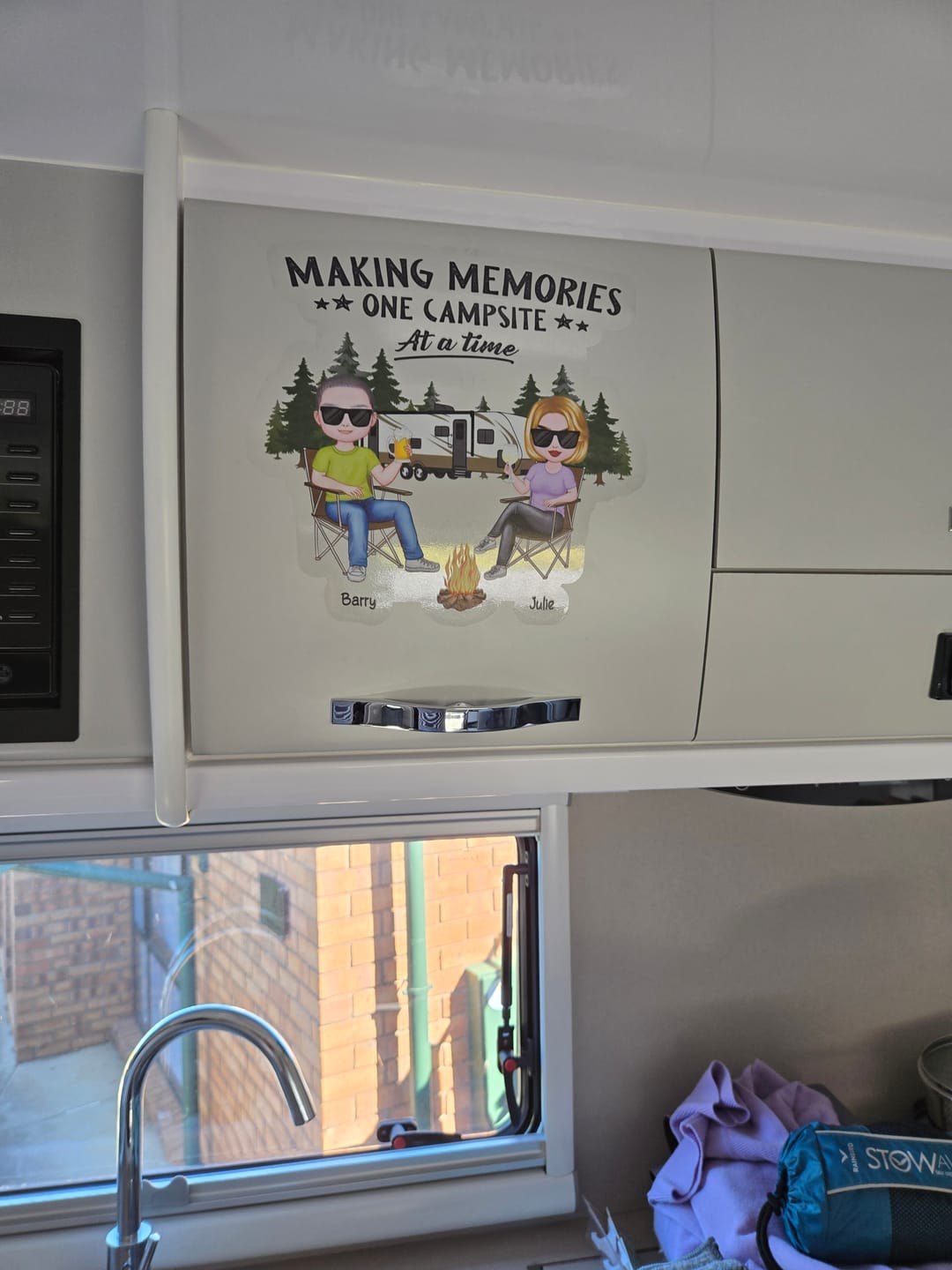 Customer photo review of Camping Partners For Life Doll Couple Sitting Personalized RV Decal