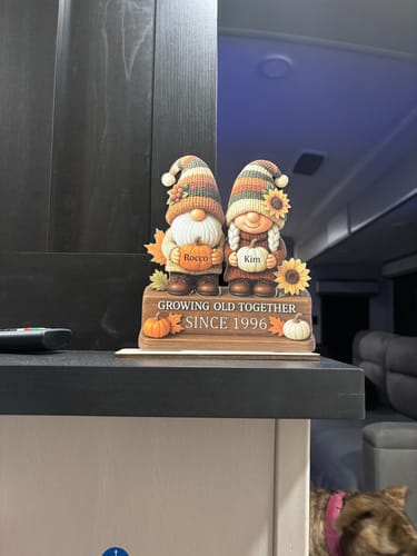Customer photo review of Personalized "Growing Old Together" Gnome Plaque With Couple Names & Sunflowers Pumpkins Autumn's Warm Charm For Couple Gift For Grandparent