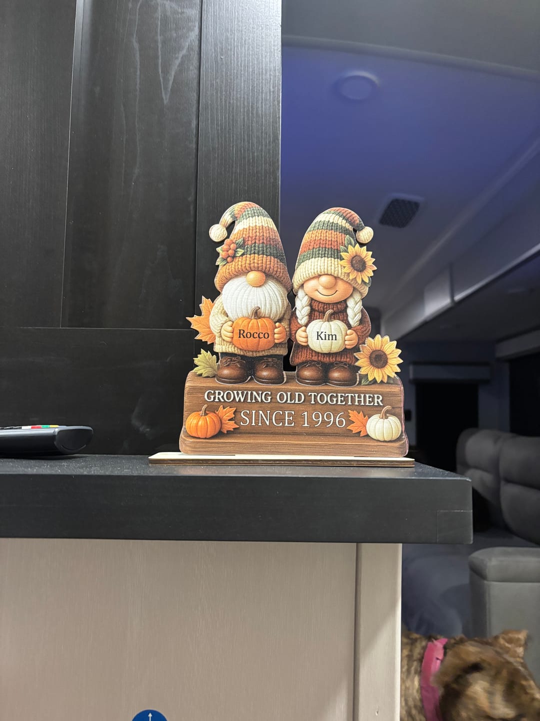 Customer photo review of Personalized "Growing Old Together" Gnome Plaque With Couple Names & Sunflowers Pumpkins Autumn's Warm Charm For Couple Gift For Grandparent