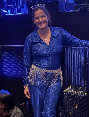 Customer photo review of Glitter Fringe Romper in Cobalt