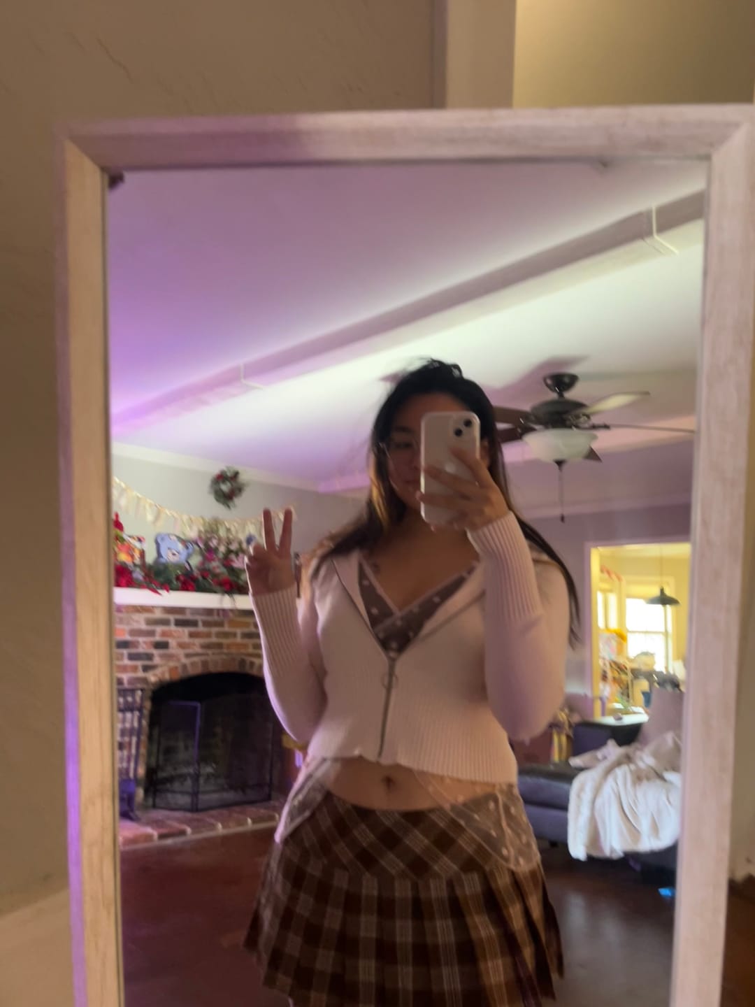 Customer photo review of Girly Plaid Pleated Mini Skirt (Brown)