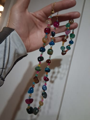 Customer photo review of Rainbow Agate Chip Necklace