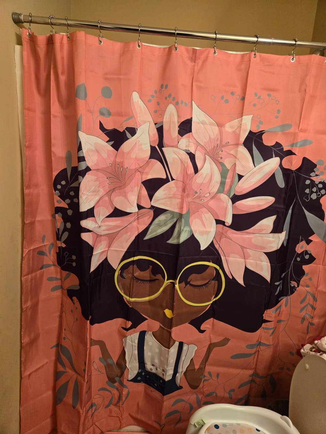 Customer photo review of AFROBRATS™ Lily Shower Curtain Pink