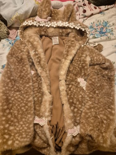 Customer photo review of [Rose Island] Deer In Flower Field Faux Fur Coat