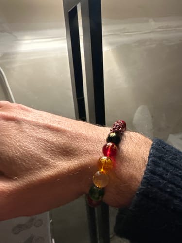 Customer photo review of Five Gods of Wealth & Pixiu Cinnabar Bead Bracelet