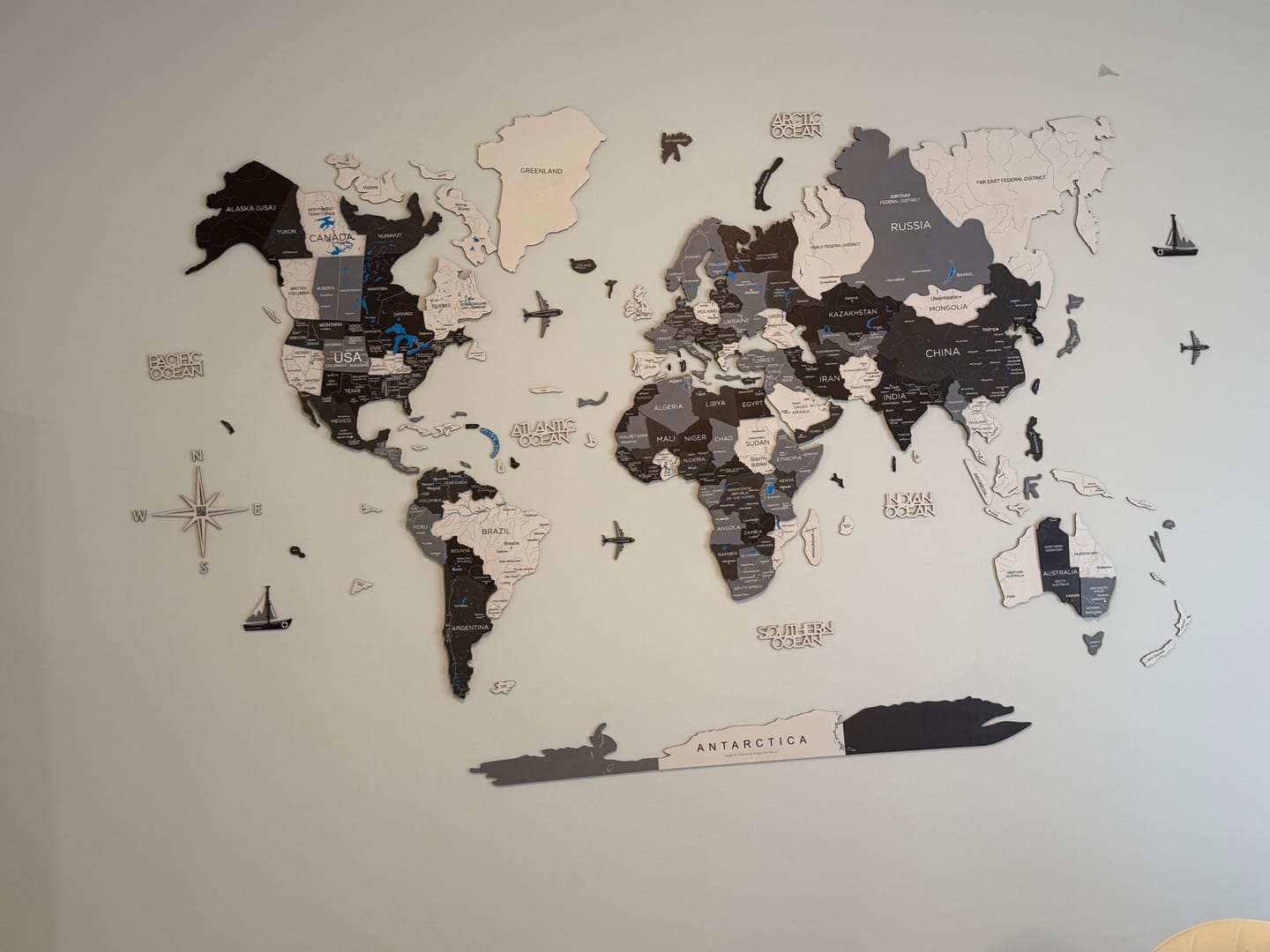 Customer photo review of 3D Wooden World Map Nordik