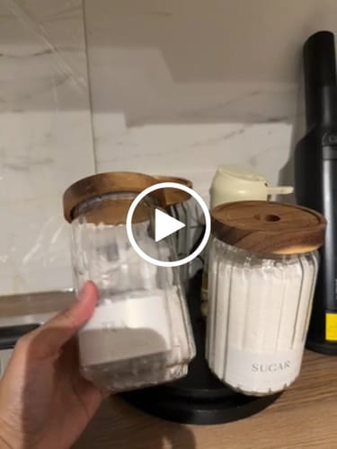 Customer video review of Ribbed Set of 3 Acacia Glass Jars Tea, Coffee and Sugar 750 ML & Rectangle Tray