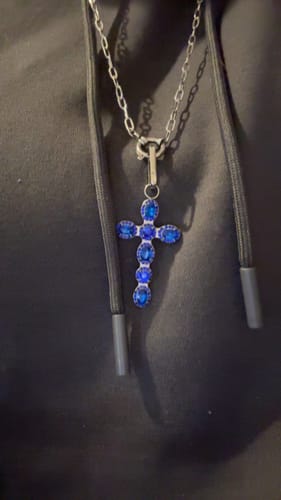 Customer photo review of Phoebe Blue Gold Cross Pendant Charm