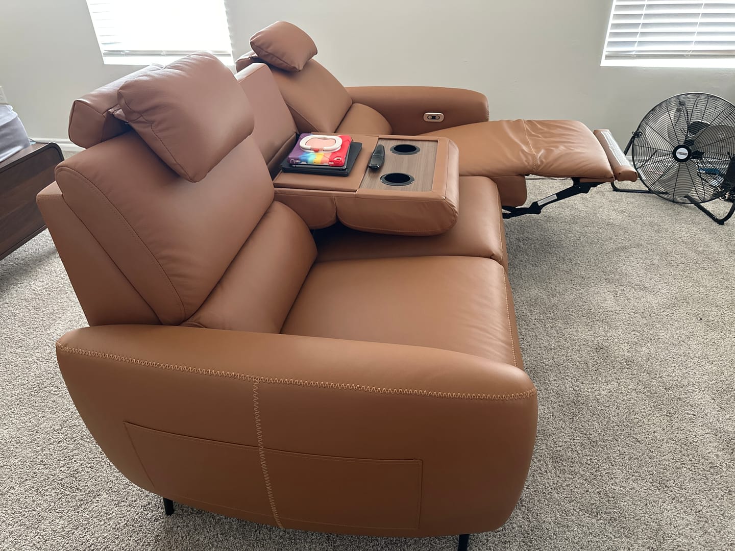 Customer photo review of AeroStretch Massage Edition Power Leather Reclining Sofa with Adjustable Headrest