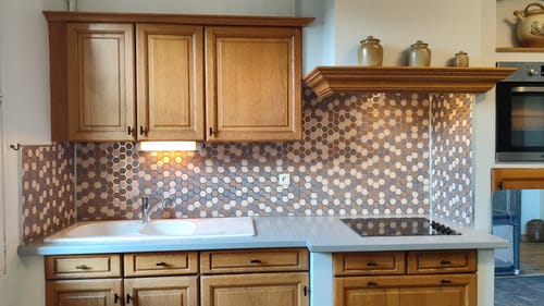 Customer photo review of Plaque Mosaïque Adhésive Crédence Cuivre Bleu