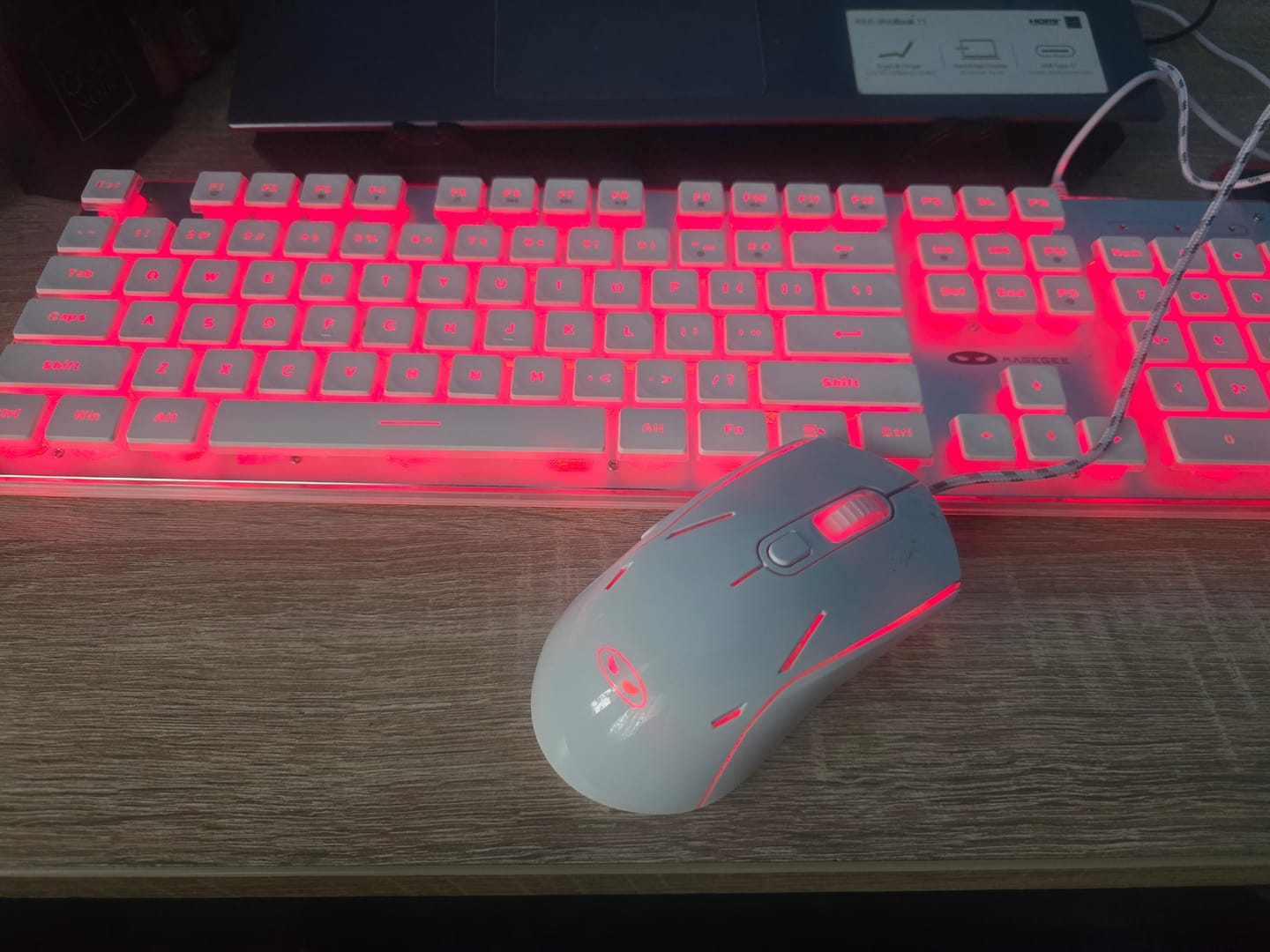 Customer photo review of Kit Tastatura, Mouse Gaming RGB, 104 taste, cu fir, 7 culori si moduri de iluminare, Design Ergonomic, Baza metalica, Alb