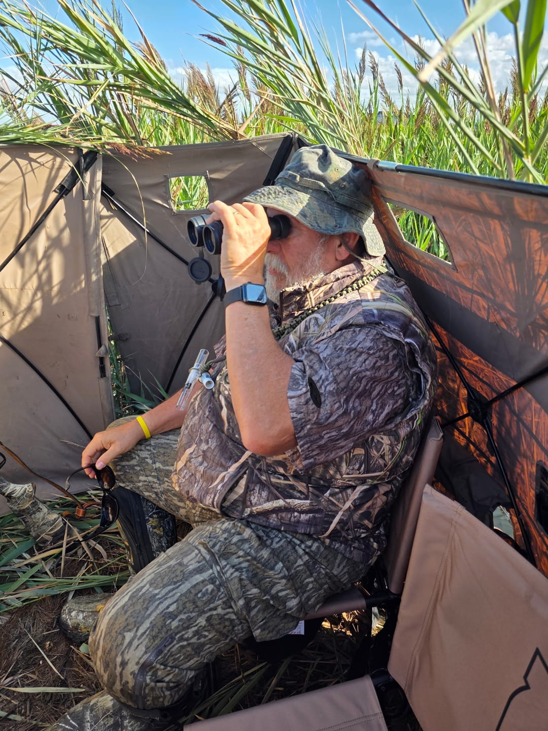 Customer photo review of Modular Panel Hunting Blind | A-Frame Pop Up Duck & Goose Blinds | Portable 3-4 Person Waterfowl Ground Blind Camo