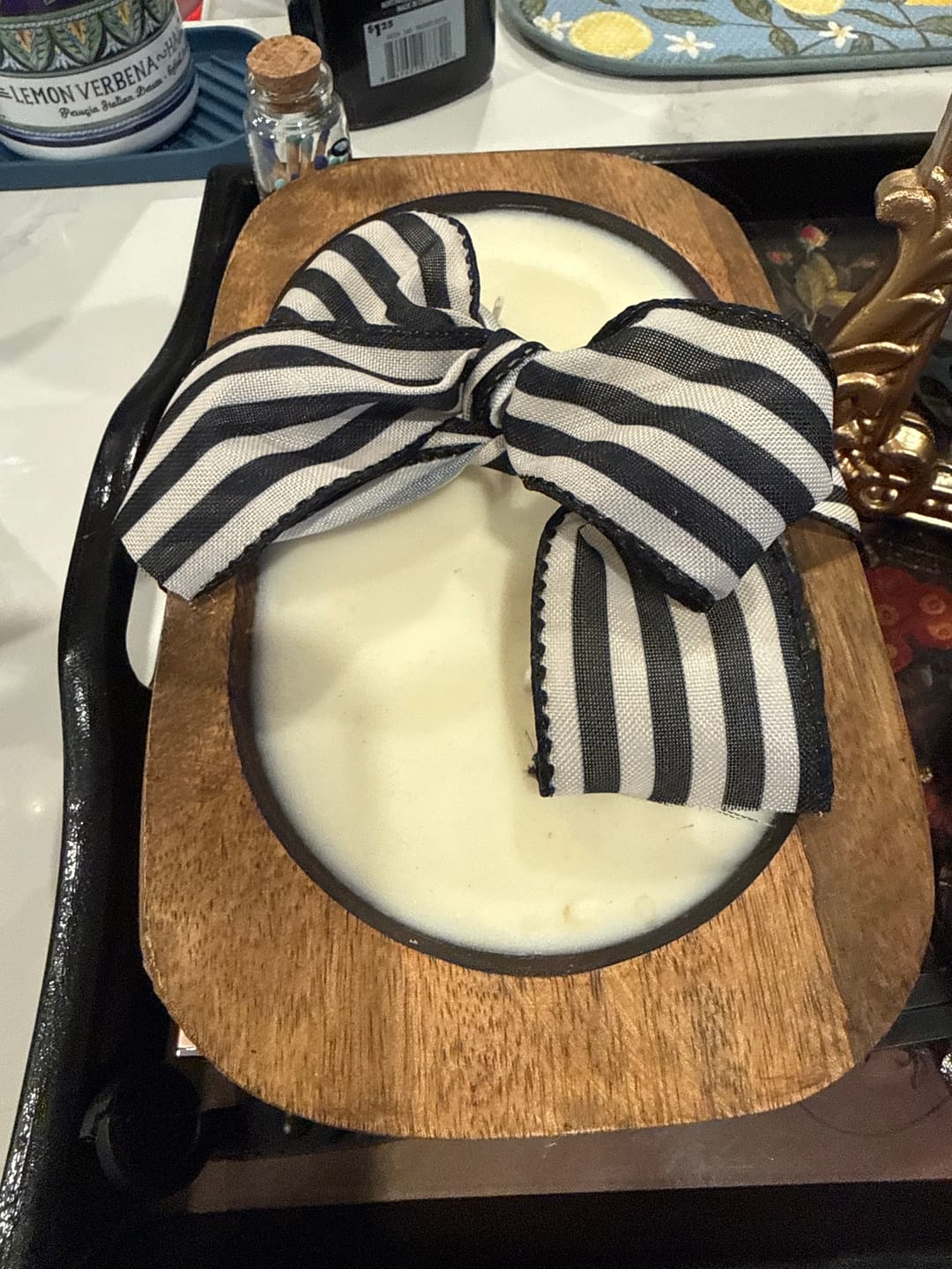 Customer photo review of Crazy Busy Mama Exclusive Tropical Sunrise Scented Wooden Dough Bowl Candle