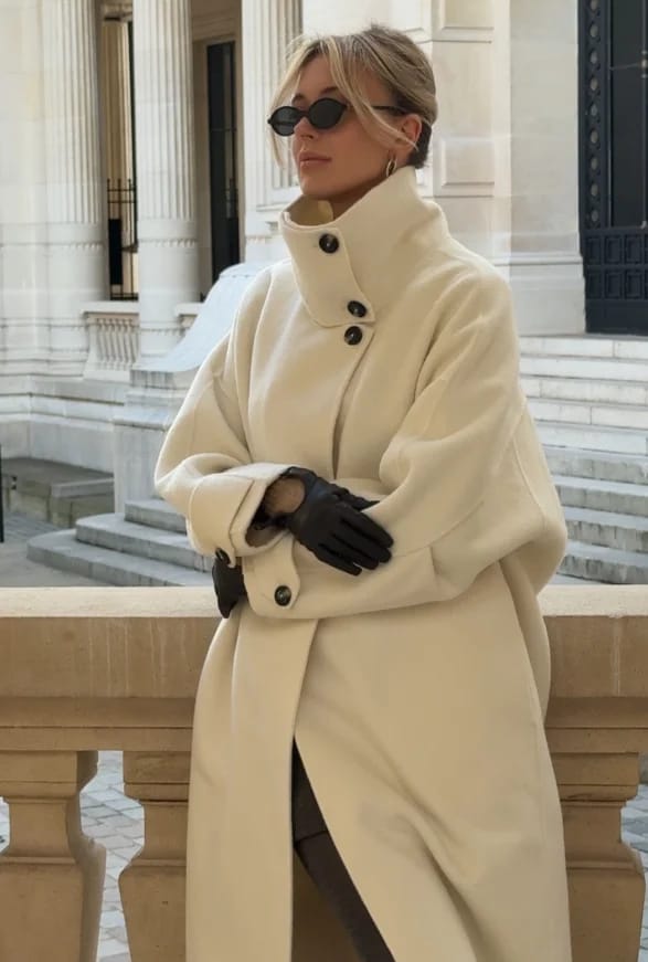 Customer photo review of Ylona Stand Collar Long Coat