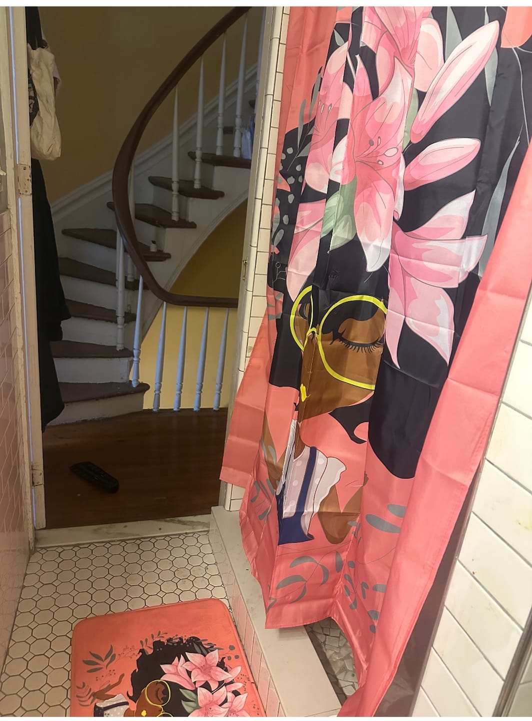 Customer photo review of AFROBRATS™ Lily Shower Curtain Pink