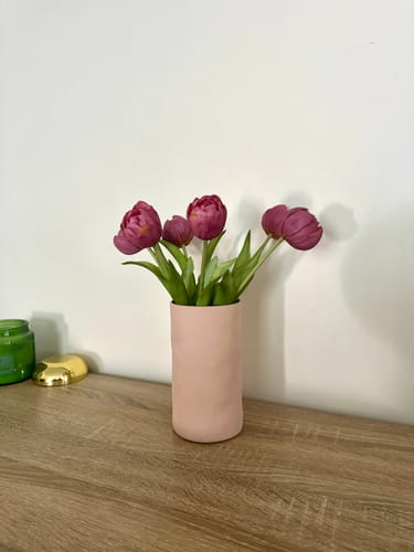 Customer photo review of Plum real touch tulips (3 stems)