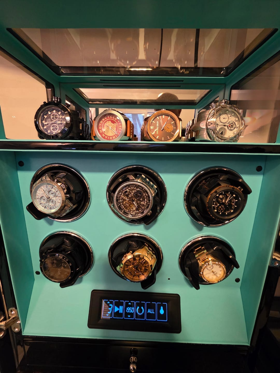 Customer photo review of Fingerprint Lock 6 Watch Winders with Extra Watches Storage LCD Remote Control - Tiffany Blue
