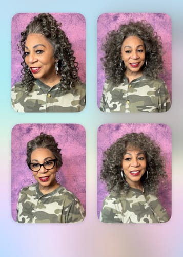 Customer photo review of Luvwin 13x4 Salt & Pepper Bouncy Curls Glueless Grey Wig 100% Human Hair