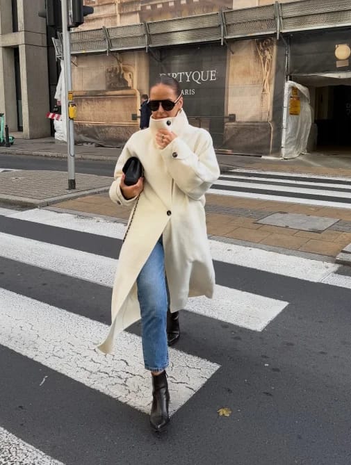 Customer photo review of Ylona Stand Collar Long Coat