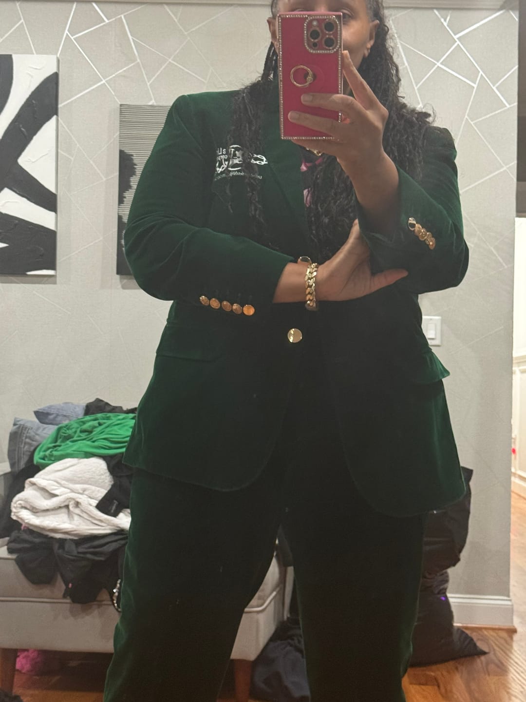 Customer photo review of Green Velvet Pants