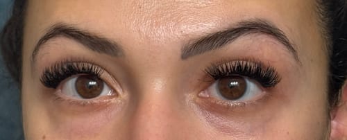 Close-up of a reviewer's eyes with long, full Extreme Gossamer® lashes.