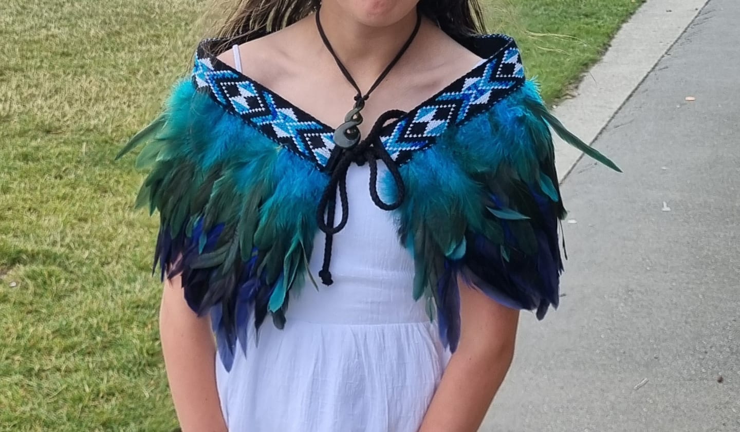 Customer photo review of Paua Blue Ceremonial Short Korowai
