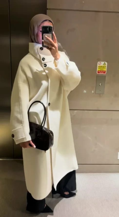 Customer photo review of Ylona Stand Collar Long Coat