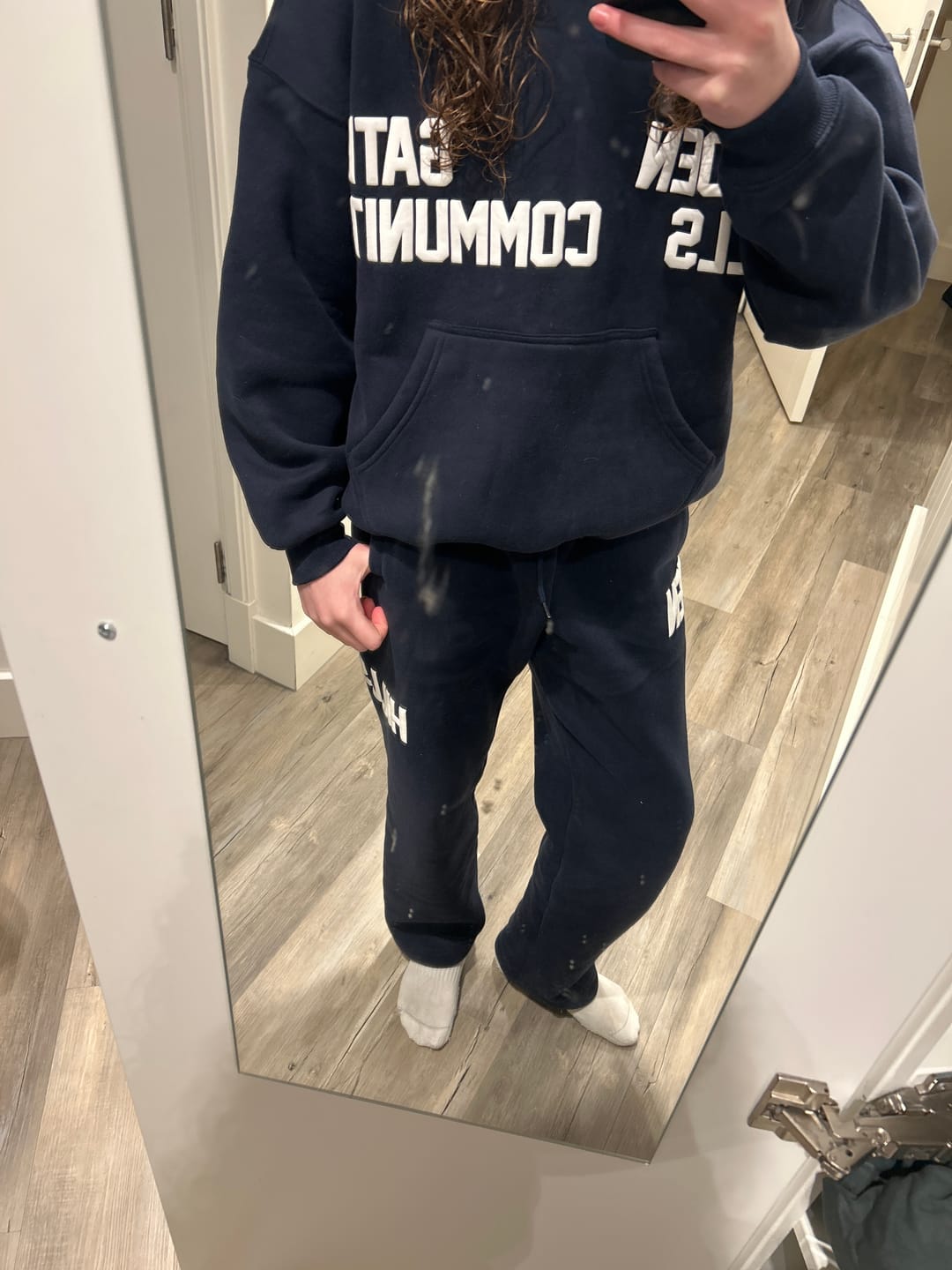 Customer photo review of GATED COMMUNITY STRAIGHT LEG SWEATPANTS NAVY
