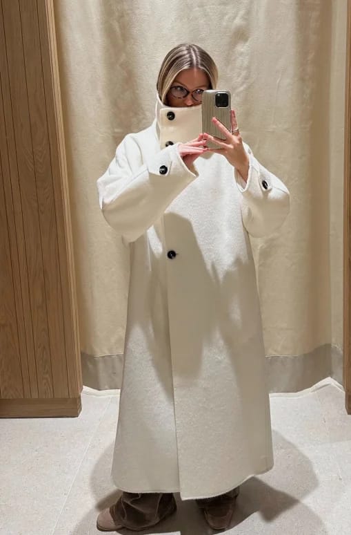 Customer photo review of Ylona Stand Collar Long Coat