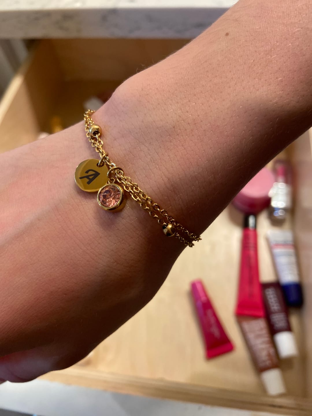 Customer photo review of Birthstone and Initial Bracelet