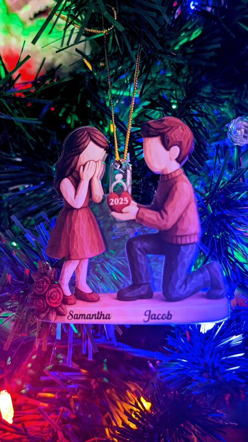 Customer photo review of Couple Marriage Proposal - Personalized Acrylic Ornament - Newly Engaged Gift, "She Said Yes!" Ornament, Just Engaged Gifts for Couples