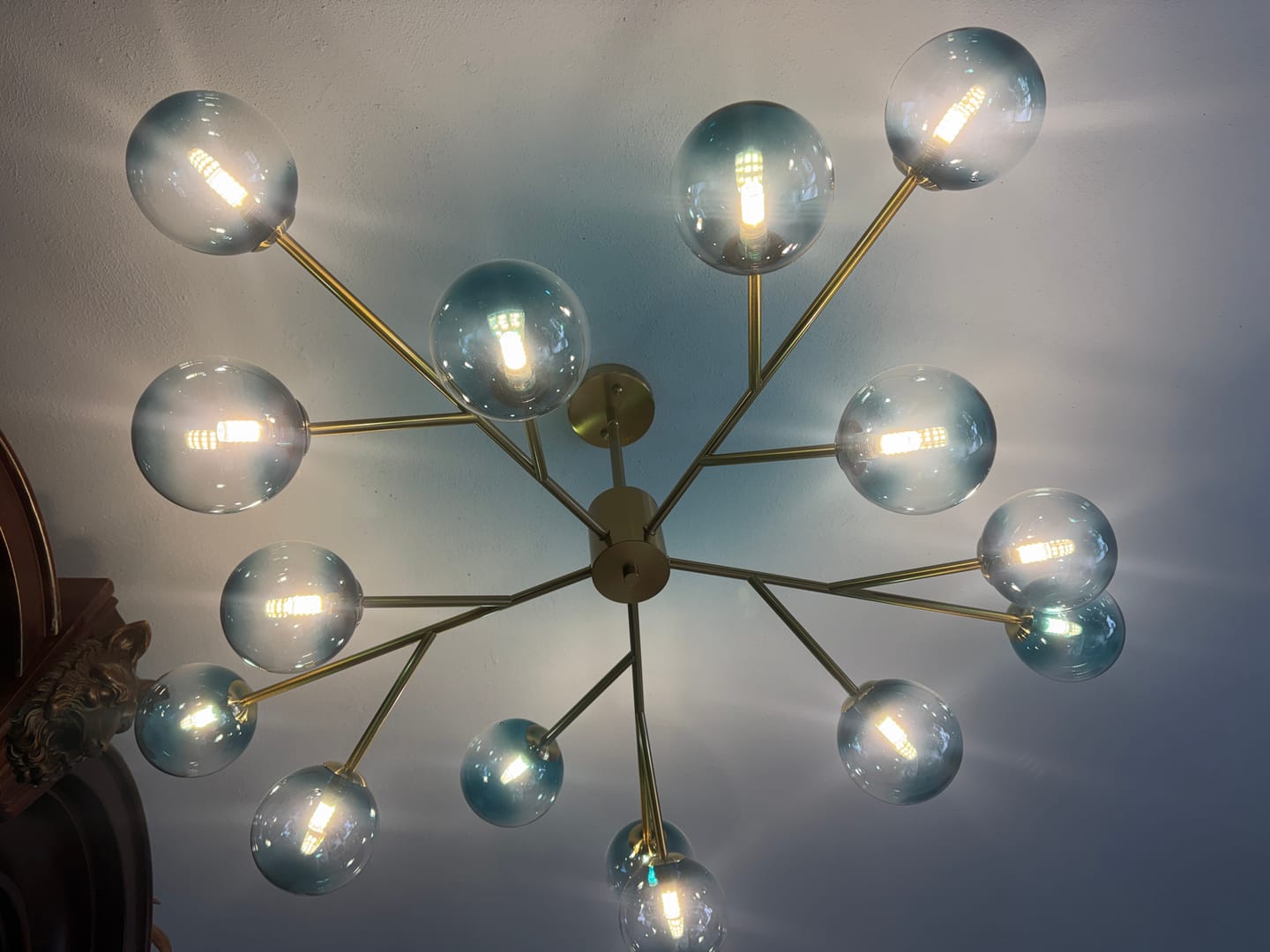 Customer photo review of 15-Light Sputnik Branching Blue Glass Globe Chandelier