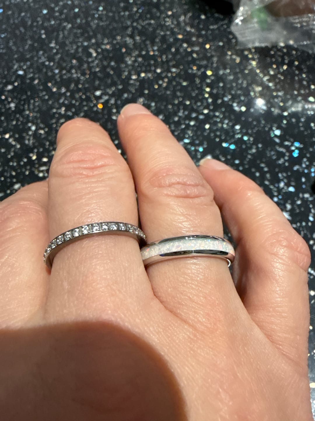 Customer photo review of The White Gold White Opal 4mm Wonder Ring